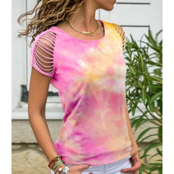 Tops - 💥 Ripped Sleeve Tie Dye Tee